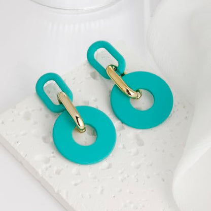RUOFFETA Acrylic Rectangle Earrings, Fashion Acrylic Square/Oval/Hoop Statement Drop Earrings for Women - color: Aqua Round