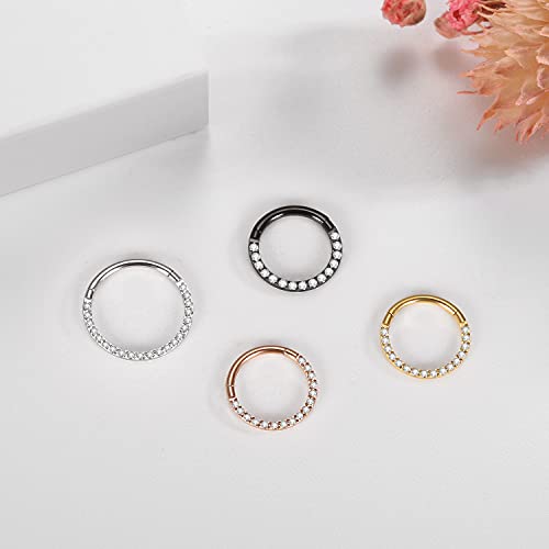 MissNity 20G, 18G, 16G, 14G Hinged Nose Rings Hoop with Gem in 316L Surgical Steel, Septum Clicker Cartilage Earrings Conch Daith Helix Rook Ear Lobe Piercing Jewelry, Diameter 6mm to 12mm - color: 98: Black - Clear CZ