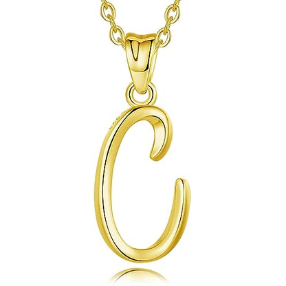 EUDORA Sterling Silver Initial Necklaces for Women, Classic 26 Letter Neckless Gifts for Girls, Sister, Mother Daughter, 18 inch Chain - style: C-Gold