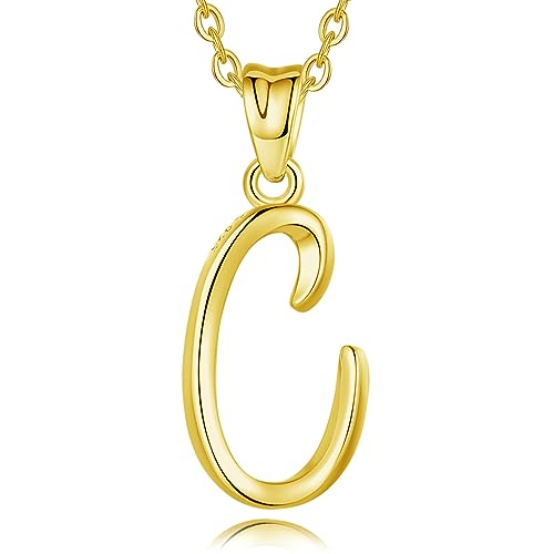 EUDORA Sterling Silver Initial Necklaces for Women, Classic 26 Letter Neckless Gifts for Girls, Sister, Mother Daughter, 18 inch Chain - style: C-Gold