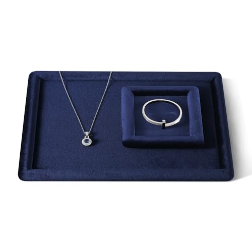 Velvet Jewelry Display Tray for Ring Earrings Necklace Bracelet Flat Tray - color: Blue, size: 5.12 × 5.12 in