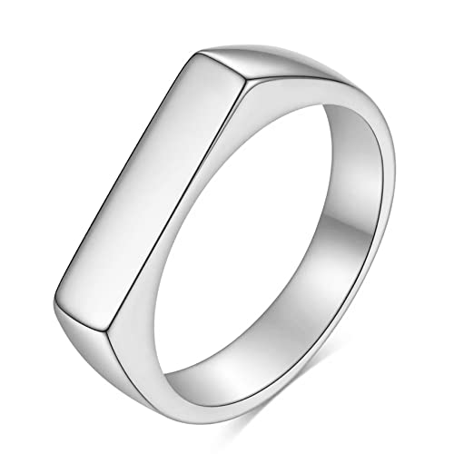 VQYSKO 14K Gold Plated Signet Ring | Statement Band Jewelry for Women - color: Rectangle Silver