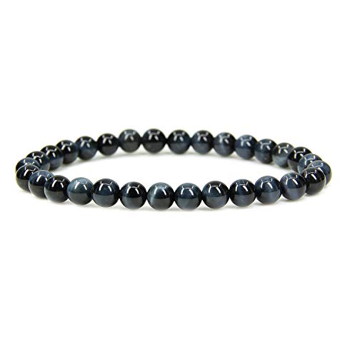 Angelstones Gemstones 6mm Round Beads Healing Crystal Bracelet for women | Natural Gemstone, Handmade Gifts for Women, Healing Crystal Round Beaded Stretch Bracelets, Unisex Jewelry for Women and Men - color: Blue Tiger Eye