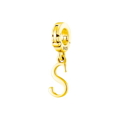 A-Z Alphabet Letters Versatile Clip On Open Multi-Clasp Pendant 925 Sterling Silver Charm For Pandora & Other Link Charm Bracelets/Necklaces/Anklets/Etc - color: Yellow Gold, size: Small