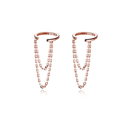 Reffeer Solid 925 Sterling Silver Minimalist Cuff Earrings Chain for Women Cartilage Wrap Earrings Helix Cuffs - color: D-Rose Gold