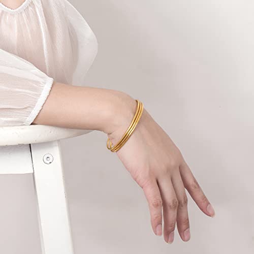 H&Beautimer 925 Sterling Silver Bracelet for Women's Italian Handmade Solid Bangle 2/3/4/5/6/7 Set Rose Gold Fine Jewelry With Gift Box - color: Gold 2set, size: 60MM