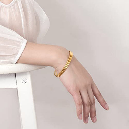 H&Beautimer 925 Sterling Silver Bracelet for Women's Italian Handmade Solid Bangle 2/3/4/5/6/7 Set Rose Gold Fine Jewelry With Gift Box - color: Gold 3set, size: 65MM