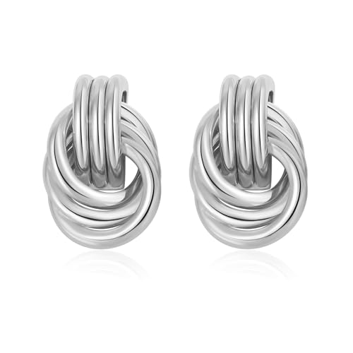 SHERLOVE Chunky Knot Gold Earrings Women Statement Drop Dangle Earrings | 14K Gold Plated Hypoallergenic Lightweight,Trendy Dainty Elegant Cute,Women Gold Jewelry Fashion Accessories Gifts - color: Knot Silver A