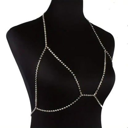Gold Plated Body Chain for Women, Layered Bikini Waist Chain | Sexy Rhinestone Body Jewelry, Chest Belly Chain, Adjustable Fit, Crossover Design, Summer Beach Parties and Vacations - color: Silver2