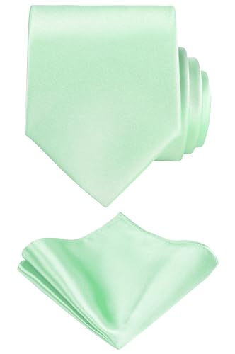 TIE G Solid Satin Woven dyed Color Formal Black Necktie and Pocket Square Sets in Gift Box - color: Mint