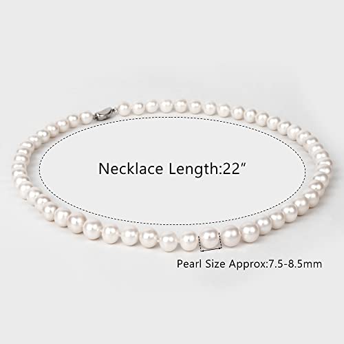 Freshwater Cultured AAAAA Quality Genuine Real Pearl Strand Necklace for Women Fine Jewelry Gifts for Her - size: 55.9 cm, 7.5 - 8.5 mm, style: AAA-Round
