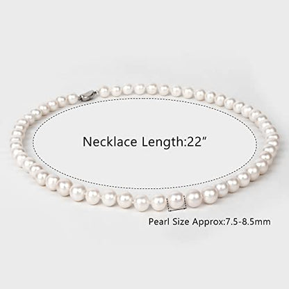 Freshwater Cultured AAAAA Quality Genuine Real Pearl Strand Necklace for Women Fine Jewelry Gifts for Her - size: 55.9 cm, 7.5 - 8.5 mm, style: AAA-Round