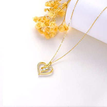 SISGEM 14K Solid Gold Heart Necklace for Women,Yellow Gold 0.55 Carat(CTTW) Moissanite Infinity Heart Pendant Necklaces Anniversary Birthday Gifts for Wife Mom 16''-18'' - color: Style-4