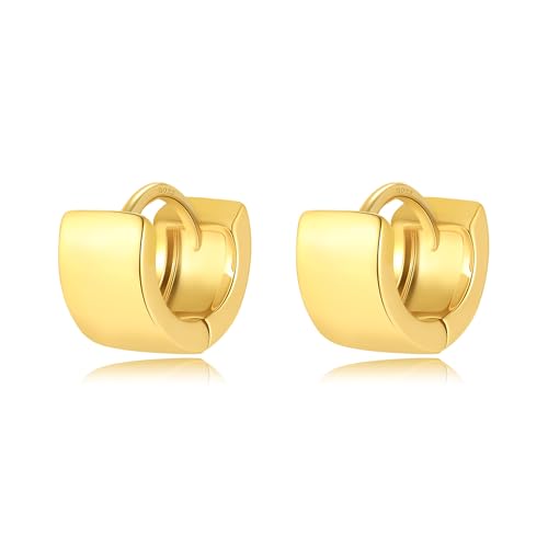 Simple Small Huggie Earrings for Women Trendy Wide Chunky Hoops | 925 Sterling Silver Post, 14K Gold or Silver Plated, Hypoallergenic Mini Cartilage Earring, Thick Hoop Earrings - color: Gold, size: 6mm
