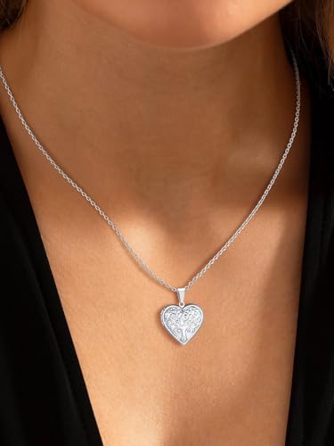 U7 Women Locket Necklace, Heart Photo Lockets Hold Picture, Gift Box Packed | Gold/Silver/Rose Locket Charm, Custom Picture and Engravement Heart Pendant, 20" Chain, Personalized Gift for Mom Wife Friend - color: 04# Stainless(Tree of Life)