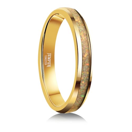 Tungsten Rings for Men Womens 8mm Black Fashion Promise Wedding Band Hammered Groove Meteorite Orbo Carbide Beveled Polished Edge Comfort Fit - color: white opal gold