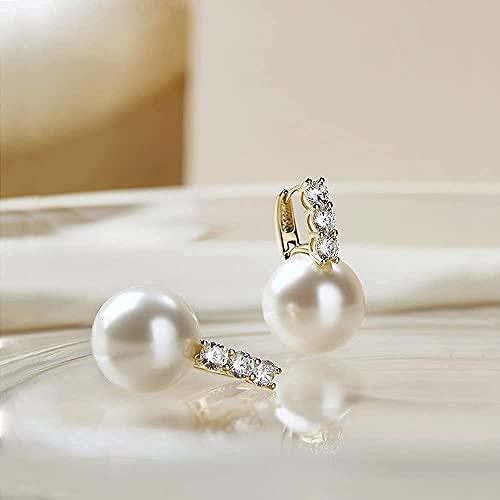 Pearl Earrings for Women 14K Gold Plated Hypoallergenic Pearl Earrings 5A Cubic Zirconia Dangle Earrings Elegant Jewelry - color: 1-Gold