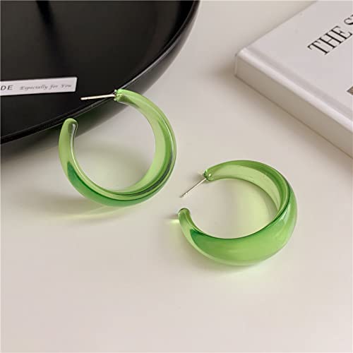 Colorful C shape Hoop Earrings for Women Resin Acrylic Y2k Multicolor Chunky Big Lightweight Jewelry - color: Green