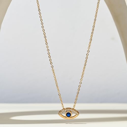 SEADAY Layered Gold Necklace for Women, 3-in-1 Gold Stack Necklace | Long Gold Necklace, Square, Hypoallergenic, Tarnish-resistant & Adjustable, Fashion Jewelry Gift Box & Gift Bag - color: Gold - Blue Eye