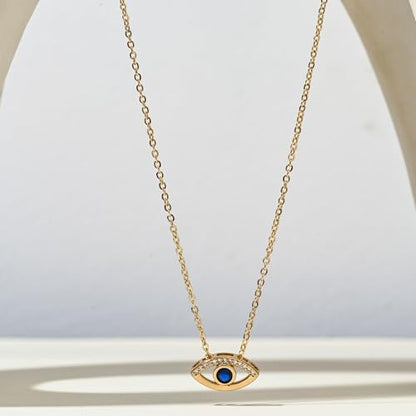 SEADAY Layered Gold Necklace for Women, 3-in-1 Gold Stack Necklace | Long Gold Necklace, Square, Hypoallergenic, Tarnish-resistant & Adjustable, Fashion Jewelry Gift Box & Gift Bag - color: Gold - Blue Eye