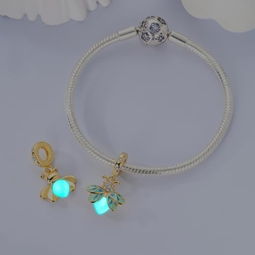 LNQOBU 925 Sterling Silver Charms Color-changing Chameleon Dangle Charm Beads Glow in the Dark Charme fits Pandora Bracelets and Necklace Jewelry Gift for Women - style: Golden Firefly Charm