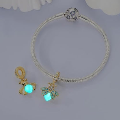 LNQOBU 925 Sterling Silver Charms Color-changing Chameleon Dangle Charm Beads Glow in the Dark Charme fits Pandora Bracelets and Necklace Jewelry Gift for Women - style: Golden Firefly Charm