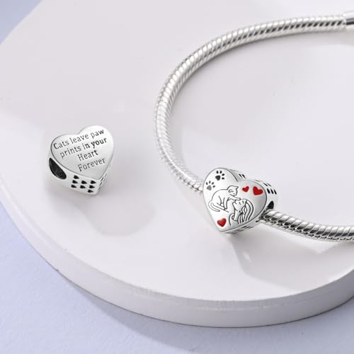 HONGRUI 925 Sterling Silver Charm for Bracelets Fashion Women Jewelry Gift - color: Red Cat