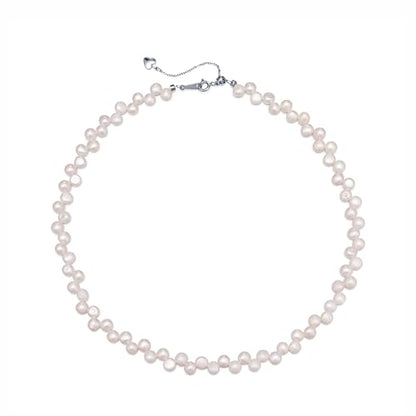 Natural Pearls Necklace, Freshwater Baroque Pearls Necklace for Women's Pearl Strand Choker Necklace 18K Gold Plated & S925 Sterling Silver Clasp White Necklace Chain - color: White Side-Drilled, 5-6mm, 18KWGP Lock