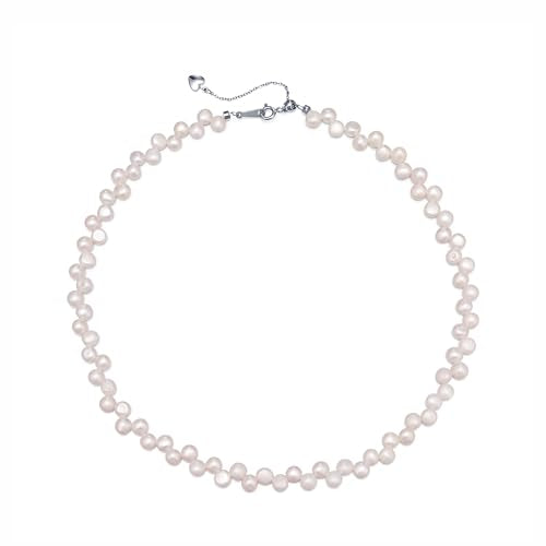 Natural Pearls Necklace, Freshwater Baroque Pearls Necklace for Women's Pearl Strand Choker Necklace 18K Gold Plated & S925 Sterling Silver Clasp White Necklace Chain - color: White Side-Drilled, 5-6mm, 18KWGP Lock
