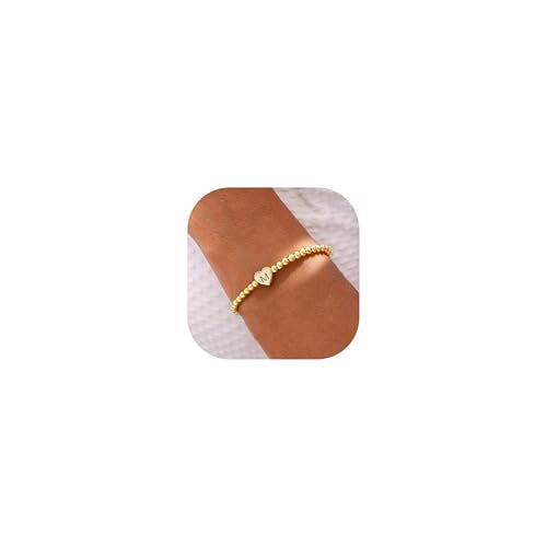 Beaded Bracelets for Women Dainty Beaded Heart Initial Bracelets Letter A-Z Charm Stretch Bead Ball Bracelet Trendy Jewelry Gifts - style: Gold-M