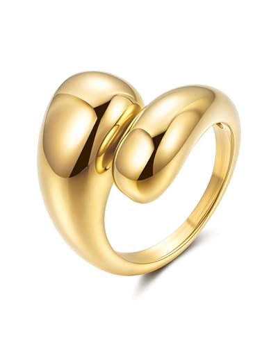 YeGieonr Gold Rings for Women Non Tarnish, 18K Gold Plated Stainless Steel North Star Signet Ring, Waterproof Dainty Pinky Statement Ring, Tarnish Free Gold Jewelry for Women - color: Waterdrop
