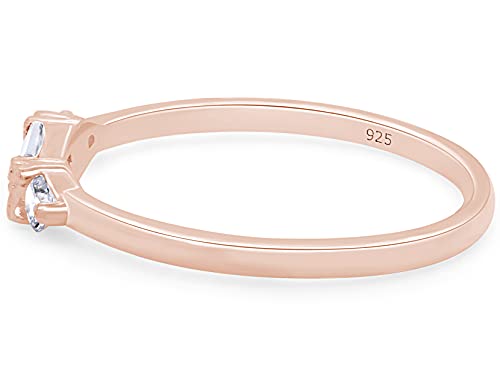 3 Stone Stackable Ring for Women with Birthstone And White Cubic Zircionia | Dainty Minimalist Ring In 14K Gold Over Sterling Silver - color: Rose Gold : Cubic Zirconia