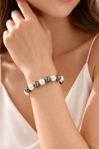 38 Magnetic Therapy Hematite beaded Bracelet For Women And Men Power Gemstone Crystal Unisex Macrame - color: Faux Pearl Hematite