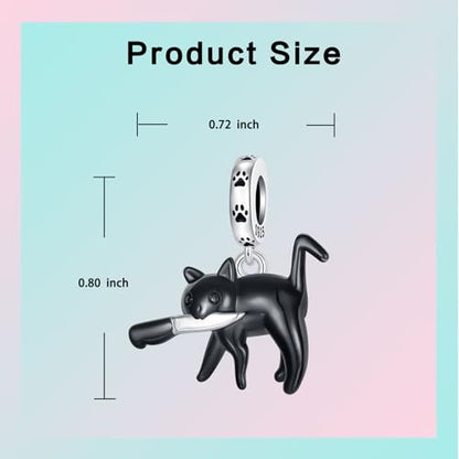 Family Love Mother Daughter Grandma Charm 925 Sterling Silver fits Bracelets Necklace Pendant Bead Charms Jewelry Gift for Women Family Friends - color: Black Cat Charm