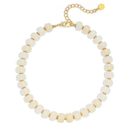 Chunky Beaded Necklace for Women, Colorful Boho Statement Necklace, Gold Chunky Resin Large Bead Necklace, Waterproof Summer Beach Jewelry Gifts for Women - color: Beige