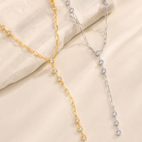 Mchic Gold Necklace for Women Dainty Long Lariat Necklace 18K Gold/Silver Plated Y-Shaped Pendant Necklaces Minimalist Layered Drop Necklaces Trendy Jewelry Gift - color: Gold1