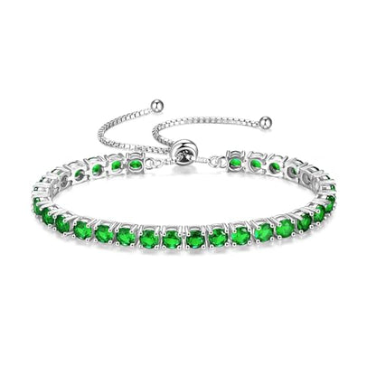 FANCIME Birthstone Bracelet Jewelry for Women Sterling Silver Tennis Bracelet Classic Bolo Adjustable Chain Fine Jewelry Anniversary Birthday Gifts for Women Mom Wife Her - color: 05-Emerald