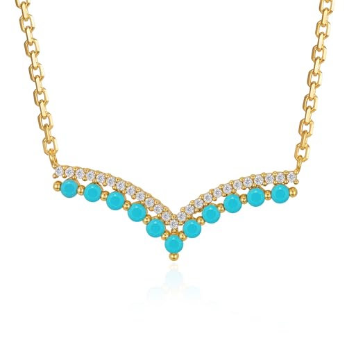 Fettero Dainty 14K Gold Plated Cubic Zirconia Necklaces for Women, Simple Bar Pendant Necklace, Mix-color Rainbow Jewelry Gold Necklace for Women Trendy Gifts - style: Tur V