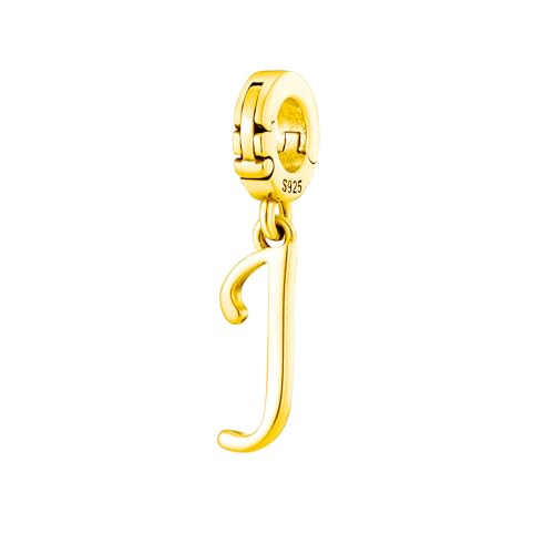 A-Z Alphabet Letters Versatile Clip On Open Multi-Clasp Pendant 925 Sterling Silver Charm For Pandora & Other Link Charm Bracelets/Necklaces/Anklets/Etc - color: Yellow Gold, size: J