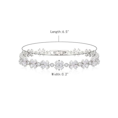 Crysdue Marquise Teardrop Cubic Zirconia Wedding Bridal & Prom Tennis Bracelets for Brides Bridesmaids, Silver/Gold/Rose Gold Plated Bracelet Gifts for Women - style: D_Silver 7.3"
