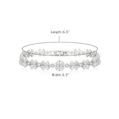 Crysdue Marquise Teardrop Cubic Zirconia Wedding Bridal & Prom Tennis Bracelets for Brides Bridesmaids, Silver/Gold/Rose Gold Plated Bracelet Gifts for Women - style: D_Silver 7.3"