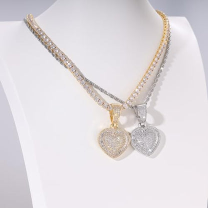 Lulu Mel Silver Heart Necklace 14K Gold Plated Heart Pendant Cubic Zirconia Necklace for Women Men, Iced Out Love Necklace Jewelry Gift Valentine's Day/Mother's Day/Christmas/Anniversary/Birthday Gift - color: Gold, style: Square Diamond Heart