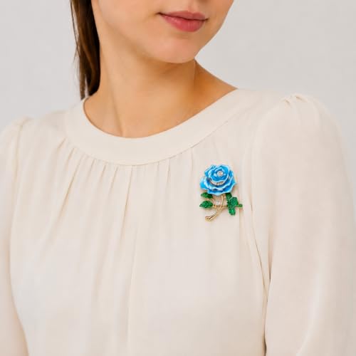 Gradient Purple Rose Flower Brooch Enamel Crystal Floral Lapel Pin Gold Tone Elegant Brooch for Women Suit Coat Scarf Accessory - color: Blue