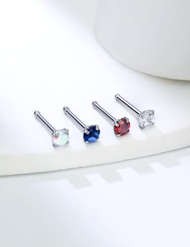 18G 20G 22G Round Cubic Zirconia Nose Rings Studs for Women Men 316L Stainless Surgical Steel Nose Ring Stud Piercing Jewelry Silver Clear CZ 1.5mm 2mm 3mm - style: 18G Straight Silver CZ 3 mm