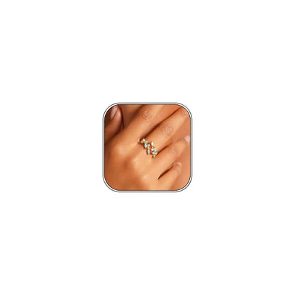 Boho Turquoise Rings for Women Non Tarnish Western Gold/Silver Leaf Ring | 14k gold plated/silver plated white copper natural turquoise ring,bohemian adjustable open wrap knuckle rings