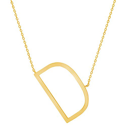MAX + STONE 14k Gold Plated Sterling Silver Large Sideways Block Initial Letter Pendant Necklace for Woman with 16 Inches to 18 Inches Adjustable Chain and Spring Ring Clasp - style: Letter D