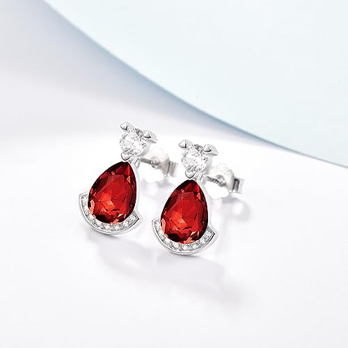Birthstone Teardrop Crystal Stud Earrings for Women 925 Sterling Silver Solitaire Studs Halo Earrings for Birthday Gifts Teardrop Earrings for women - style: A January