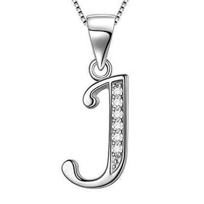 Aurora Tears Letter Necklace Initial 925 Sterling Silver Alphabet Pendant Crystal Name Gift Women Cubic Zirconia Jewelry - color: J