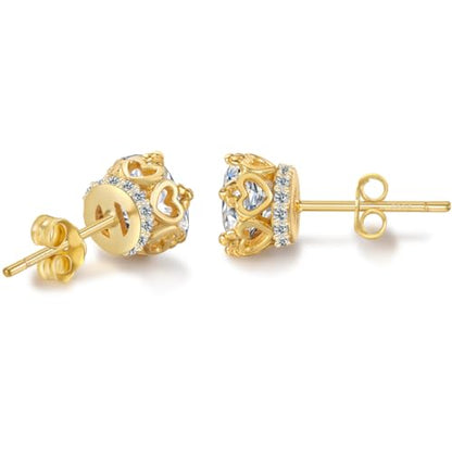 Hypoallergenic Cubic Zirconia Stud Earrings for Women & Men 24K Gold Plated Sterling Silver Post, CZ Simulated Diamond Halo Studs Sensitive Ear Friendly Gift (ED-31) - color: Gold 04