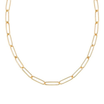 DESTIN Jewelry 18K Gold Plated Paperclip Chain Necklace, 2.5-6.5mm | Waterproof, hypoallergenic and tarnish-resistant adjustable stainless steel layering chain for women. - color: 18K Yellow Gold Plated Stainless Steel, size: 16" + 2", style: 4 MM